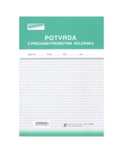 III-3 POTVRDA O PREDANIM PREDMETIMA BOLESNIKA; Blok 2 x 50 listova, 14,8 x 21 cm