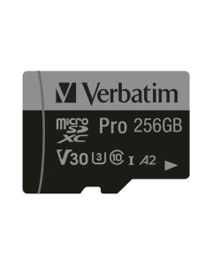 Verbatim memorijska kartica PRO Micro SDXC 256GB, U3, A2, V30, Class 10 Card + adapter