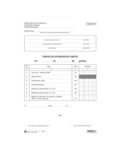 SR OBRAČUN SPOMENIČKE RENTE (Obrazac SR); Komplet 2 lista, 21 x 29,7 cm