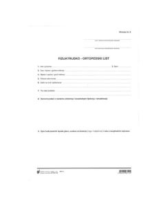 XVI-110 FIZIJATRIJSKO - ORTOPEDSKI LIST (Obrazac 8); Komplet (arak + list), 21 x 29,7 cm