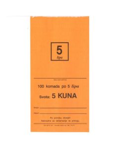 332-13 VREĆICE ZA KOVANI NOVAC (5 LIPA - LP); Vrećica, 11,5 x 19,5 x 1,5 cm