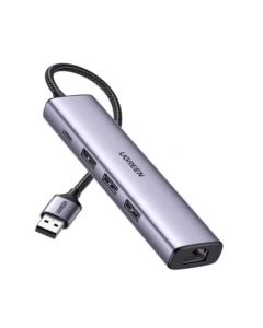UGREEN USB HUB USB-A 3.0 na USB C, 3x USB A 3.0, RJ45, sivi