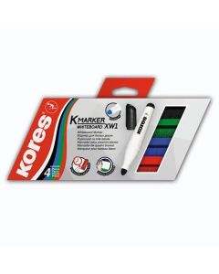 Flomaster Kores, marker za bijelu ploču, 2083, 3mm, set od 4 boje, PVC etui