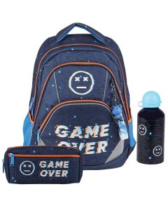 Ruksak anatomski set 3/1 Street Game over (Set sadrži ergonomski ruksak, pernicu vrećicu četvrtastu s 2 zipa i bocu za vodu)