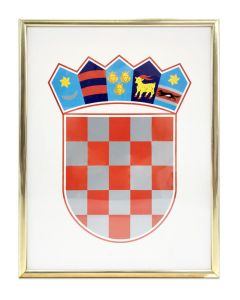 Grb Republike Hrvatske metalni okvir zlatni, 30x40 cm