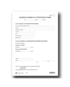 I-729 IZVJEŠĆE UVOZNIKA/PROIZVOĐAČA GUMA - IU/PG; Komplet 3 lista, 21 x 29,7 cm
