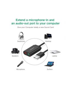 UGREEN adapter USB-A na 3.5mm, crni, 15cm