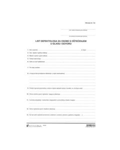 XVI-117 LIST DEFEKTOLOGA ZA OSOBE S OŠTEĆENJEM U GLASU I GOVORU (Obrazac 13C) Komplet (arak + list), 21 x 29,7 cm