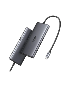 UGREEN 11-portni USB-C HUB na 2×USB-A 3.2, 2×USB-C 3.2, 1× USB-C 100WPD, 1×3.5mm, 1×USB-A 3.0, VGA/HDMI 60 Hz, 1×RJ45, 1×SD/TF, sivi