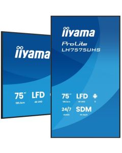 IIYAMA 75" LH7575UHS-B2AG 3840x2160, UHD IPS panel, Haze 25%, 500cd/m2, Landscape and Portrait, Signal FailOver, Speakers 2x 10W, HDMI 3x, DisplayPort, DP-out (MST/Mirror/Tiling), USB 2.0 x2, WiFi