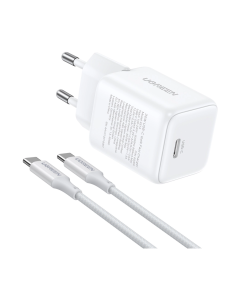 UGREEN zidni punjač 30W, USB-C, GaN, bijeli + USB-C kabel, 1m