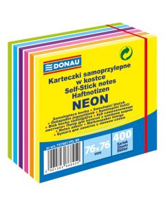 Blok kocka samoljepljiva Donau 76x76 mm, 400 listića, neon-pastel boje