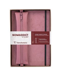 Set notes s gumicom A5 D 96L + pernica, roza