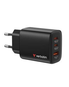 Punjač zidni Verbatim GaN Essentials, 65W, 2× USB-C i 1× USB-A, crni