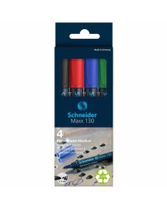 Flomaster Schneider, permanent marker, Maxx 130, 1-3 mm, set od 4 boje, PVC etui