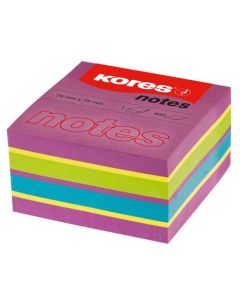 Blok kocka samoljepljiva 75 x 75 mm, 450 listića u 4 neon boje, Kores