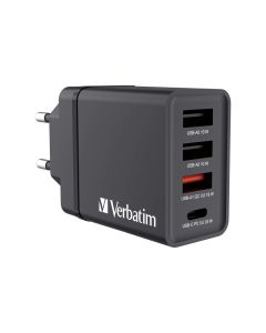 Verbatim zidni punjač 30W, 3×USB-A/1×USB-C, crni