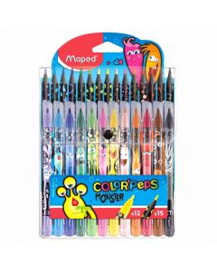 Set Maped Monster, flomasteri 12 kom + bezdrvne bojice 15 kom; etui