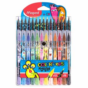 Set Maped Monster, flomasteri 12 kom + bezdrvne bojice 15 kom; etui