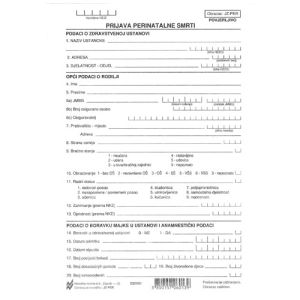JZ-PER PRIJAVA PERINATALNE SMRTI (Obrazac JZ - PER); List, 14,8 x 21 cm