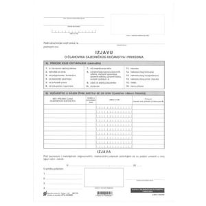 V-101/NCR IZJAVA O ČLANOVIMA ZAJEDNIČKOG KUĆANSTVA I PRIHODIMA NA SVA PRAVA; Komplet 2 lista, 21 x 29,7 cm