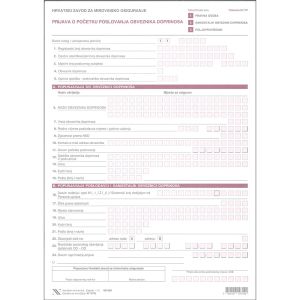 M-11 P/E PRIJAVA O POČETKU POSLOVANJA OBVEZNIKA DOPRINOSA; Komplet 2 lista, 21 x 29,7 cm