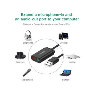 UGREEN adapter USB-A na 3.5mm, crni, 15cm
