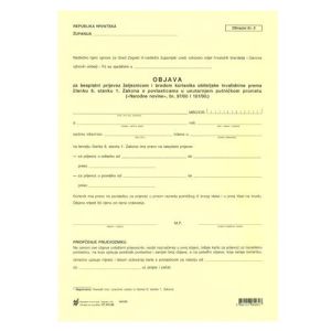 XVI-99 OBJAVA ZA BESPLATNI PRIJEVOZ ŽELJEZNICOM I BRODOM KORISNIKA OBITELJSKE INVALIDNINE (Obrazac 5); List, 21 x 29,7 cm