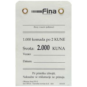 333-2 PRIVJESNI KARTON (2 KUNE); Komad, 6,5 x 10 cm