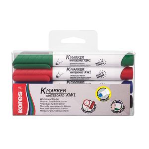 Flomaster Kores, marker za bijelu ploču, 2083, 3mm, set od 4 boje, PVC etui