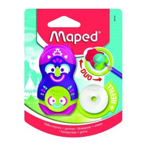 Šiljilo s gumicom Maped Loopy + rezerva gumica, sortirano blister