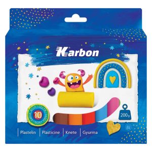 Plastelin KARBON 10 boja 200 grama dvije fluo boje