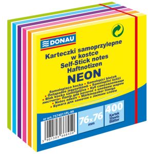 Blok kocka samoljepljiva Donau 76x76 mm, 400 listića, neon