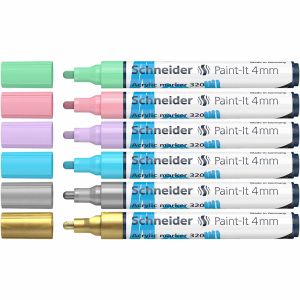 Flomaster Schneider, akrilni marker, Paint-It 320, 4 mm, pastelne boje + zlatna i srebrna 6/1