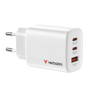 Punjač zidni Verbatim GaN Essentials, 65W, 2× USB-C i 1× USB-A, bijeli