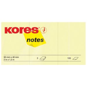 Blok samoljepljivi 50 x 40 mm; set od 3 komada, 100 listića, žuti, Kores
